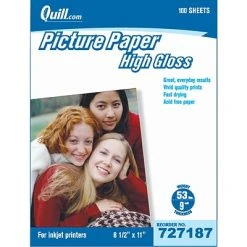 Presentation & Photo Paper Quill Brand® Premium Photo Paper For Inkjet Printers; 8.5 X 11", Glossy, 100 Sheets/Pack