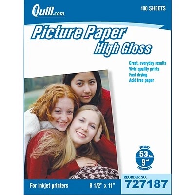Presentation & Photo Paper Quill Brand® Premium Photo Paper For Inkjet Printers; 8.5 X 11", Glossy, 100 Sheets/Pack 2 Presentation & Photo Paper Quill Brand® Premium Photo Paper For Inkjet Printers; 8.5 X 11", Glossy, 100 Sheets/Pack