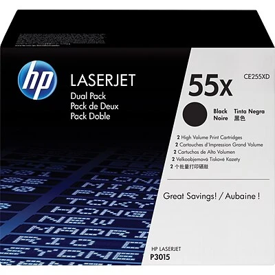 HP 55X Black High Yield Toner Cartridge, 2/Pack (CE255XD) 3 HP 55X Black High Yield Toner Cartridge, 2/Pack (CE255XD)