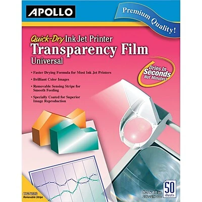 Projector Parts & Accessories Apollo Inkjet Printer Transparency Film, Clear, 8 1/2"(W) X 11"(H), 50/Box (CG7031S) 1 Projector Parts & Accessories Apollo Inkjet Printer Transparency Film, Clear, 8 1/2"(W) X 11"(H), 50/Box (CG7031S)