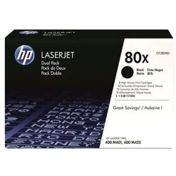 HP 80X Black High Yield Toner Cartridge, 2/Pack (CF280XD)