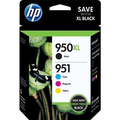 HP 950XL/951 Black High Yield and Cyan/Magenta/Yellow Standard Yield Ink Cartridge, 4/Pack (C2P01FN#140) HP 950XL/951 Black High Yield And Cyan/Magenta/Yellow Standard Yield Ink Cartridge, 4/Pack (C2P01FN#140) -Avery shop s0692615 s7