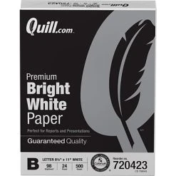 Quill Brand® 24lb. Laser Paper Quill Brand® 8.5" X 11" Laser & Inkjet Print Paper, 24 Lbs., 98 Brightness, 500 Sheets/Ream (720423)