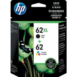 HP 62XL/62 Black High Yield And Tri-Color Standard Yield Ink Cartridge, 2/Pack (N9H67FN#140)