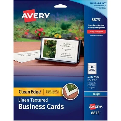 Avery® Clean Edge® Printable Linen-Textured Business Card, 2" x 3.5", White, 200/Pack (08873) Avery® Business Cards For Inkjet Printers Avery® Clean Edge® Printable Linen-Textured Business Card, 2" X 3.5", White, 200/Pack (08873) -Avery shop s1063232 s7