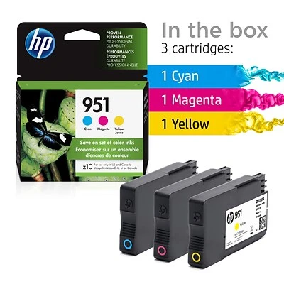 HP 951 Cyan/Magenta/Yellow Standard Yield Ink Cartridge, 3/Pack (CR314FN#140) HP 951 Cyan/Magenta/Yellow Standard Yield Ink Cartridge, 3/Pack (CR314FN#140) -Avery shop s1196168 s7