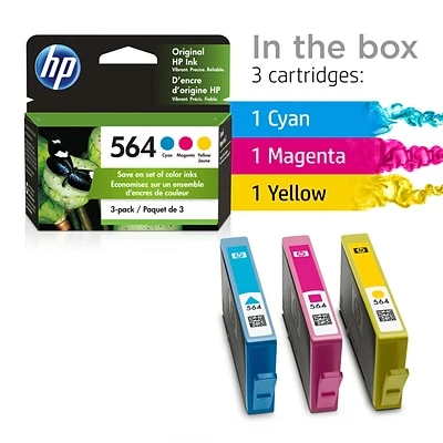 HP 564 Cyan/Magenta/Yellow Standard Yield Ink Cartridge, 3/Pack (N9H57FN#140) HP 564 Cyan/Magenta/Yellow Standard Yield Ink Cartridge, 3/Pack (N9H57FN#140) -Avery shop s1196335 s7