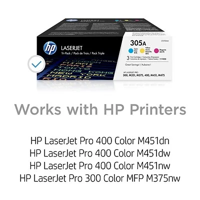 HP 305A Cyan/Magenta/Yellow Standard Yield Toner Cartridge, 3/Pack (CF370AM) HP 305A Cyan/Magenta/Yellow Standard Yield Toner Cartridge, 3/Pack (CF370AM) -Avery shop s1200363 s7