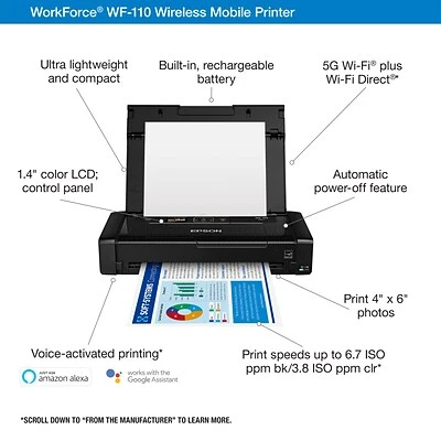 Printers Epson WorkForce® WF-110 Wireless, Lightweight, Compact Mobile Printer With Built-in Battery 4 Printers Epson WorkForce® WF-110 Wireless, Lightweight, Compact Mobile Printer With Built-in Battery - Image 2