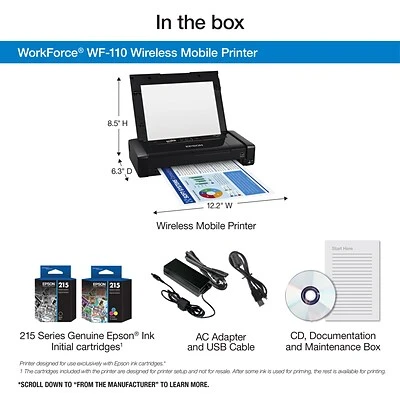 Printers Epson WorkForce® WF-110 Wireless, Lightweight, Compact Mobile Printer With Built-in Battery 5 Printers Epson WorkForce® WF-110 Wireless, Lightweight, Compact Mobile Printer With Built-in Battery - Image 3