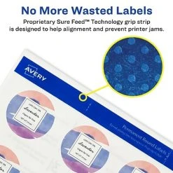 Avery Printable Laser/Inkjet Round Labels With Sure Feed, 2" Diameter, Glossy Clear, 120 Labels Per Pack (22825) -Avery shop sp114004487 s7