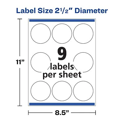 Avery Printable Waterproof Round Labels with Sure Feed, 2.5" Diameter, White, 72 Customizable Labels/Pack (22856) Avery Printable Waterproof Round Labels With Sure Feed, 2.5" Diameter, White, 72 Customizable Labels/Pack (22856) -Avery shop sp114004558 s7