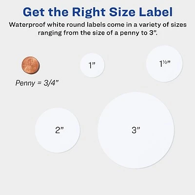Avery Printable Waterproof Round Labels with Sure Feed, 2.5" Diameter, White, 72 Customizable Labels/Pack (22856) Avery Printable Waterproof Round Labels With Sure Feed, 2.5" Diameter, White, 72 Customizable Labels/Pack (22856) -Avery shop sp114004559 s7