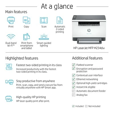 Printers HP LaserJet MFP M234dw Wireless Black & White All-in-One Printer, Instant Ink Ready (6GW99F) 5 Printers HP LaserJet MFP M234dw Wireless Black & White All-in-One Printer, Instant Ink Ready (6GW99F) - Image 3