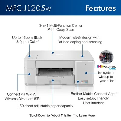 Brother INKvestment Tank MFC-J1205W Wireless Color All-in-One Inkjet Printer Printers Brother INKvestment Tank MFC-J1205W Wireless Color All-in-One Inkjet Printer -Avery shop sp131229852 s7