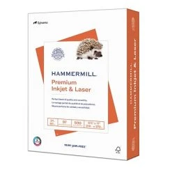 Copy & Multipurpose Paper Hammermill Premium Inkjet & Laser 8.5" X 11" Multipurpose Paper, 24 Lbs., 97 Brightness, 500 Sheets/Ream (166140)