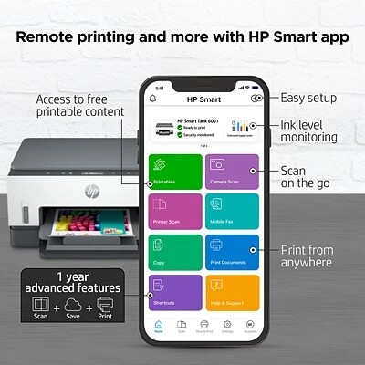 HP Smart Tank 6001 Wireless All-in-One Cartridge-Free Ink Tank Printer, up to 2 Years of Ink Included (2H0B9A) Printers HP Smart Tank 6001 Wireless All-in-One Cartridge-Free Ink Tank Printer, Up To 2 Years Of Ink Included (2H0B9A) -Avery shop sp169190910 s7