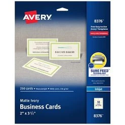 Avery® Business Cards For Inkjet Printers Avery Business Cards, 3.5" X 2", Matte, Ivory, 250/Pack (8376)