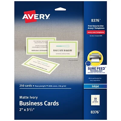 Avery Business Cards, 3.5" x 2", Matte, Ivory, 250/Pack (8376) Avery® Business Cards For Inkjet Printers Avery Business Cards, 3.5" X 2", Matte, Ivory, 250/Pack (8376) -Avery shop sp170736716 s7