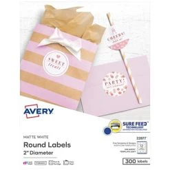 Avery Laser/Inkjet Permanent Round Labels, 2" Diameter, Matte White, 300 Labels Per Pack (22877)
