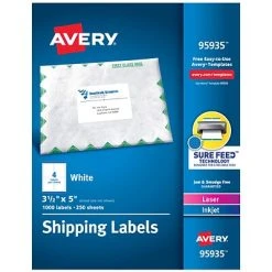 Avery Laser/InkJet Shipping Labels, Sure Feed Technology, Permanent Adhesive, 3-1/2” X 5”, 1000 Labels Per Pack (95935)