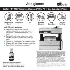 Printers Epson EcoTank® ET-M3170 Wireless Monochrome All-in-One SuperTank Printer -Avery shop sp88490440 s7