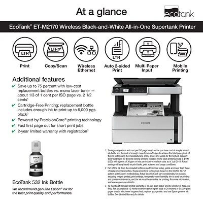 Printers Epson EcoTank® ET-M2170 Wireless Monochrome All-in-One SuperTank Printer - Image 3