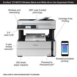Printers Epson EcoTank® ET-M3170 Wireless Monochrome All-in-One SuperTank Printer -Avery shop sp88490595 s7
